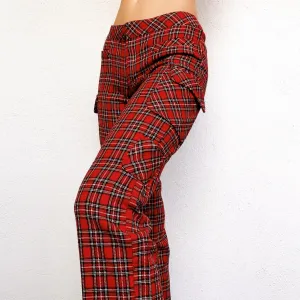 90s Red Plaid Cargo Pants