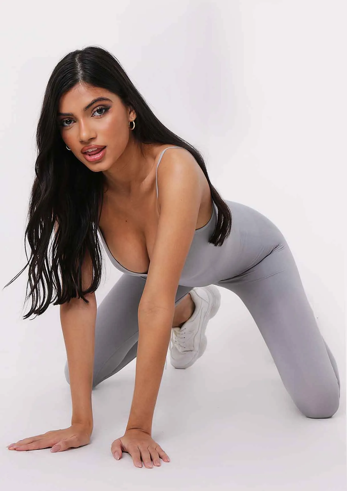 Adele Grey Seamless Strappy All In One Jumpsuit