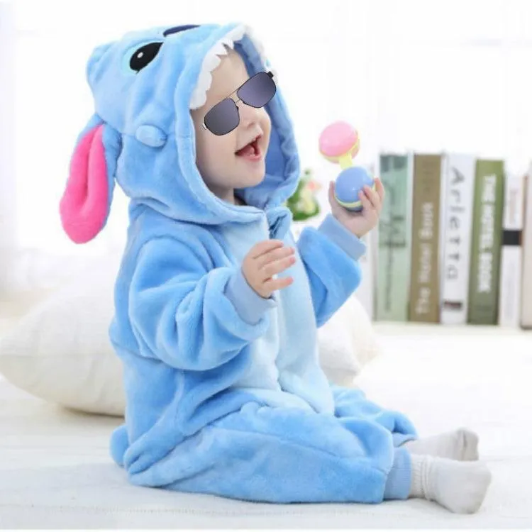 Adorable Flannel Animal-Themed Baby Jumpsuit with Hood