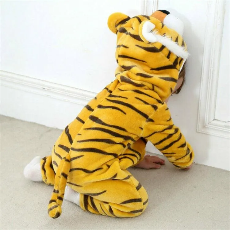 Adorable Flannel Animal-Themed Baby Jumpsuit with Hood