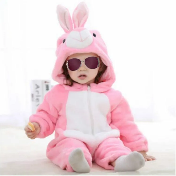 Adorable Flannel Animal-Themed Baby Jumpsuit with Hood
