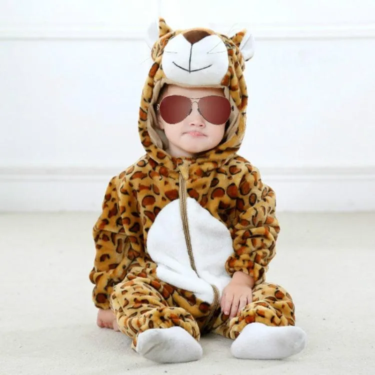 Adorable Flannel Animal-Themed Baby Jumpsuit with Hood
