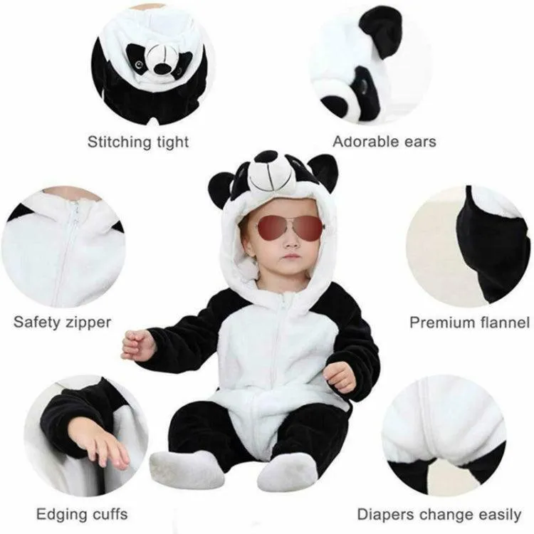 Adorable Flannel Animal-Themed Baby Jumpsuit with Hood