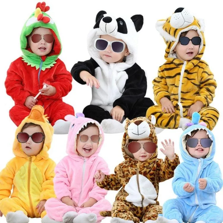 Adorable Flannel Animal-Themed Baby Jumpsuit with Hood