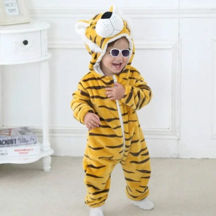 Adorable Flannel Animal-Themed Baby Jumpsuit with Hood