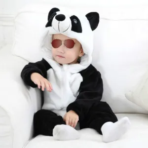 Adorable Flannel Animal-Themed Baby Jumpsuit with Hood