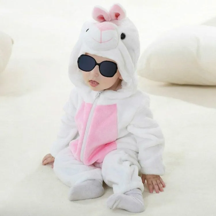 Adorable Flannel Animal-Themed Baby Jumpsuit with Hood