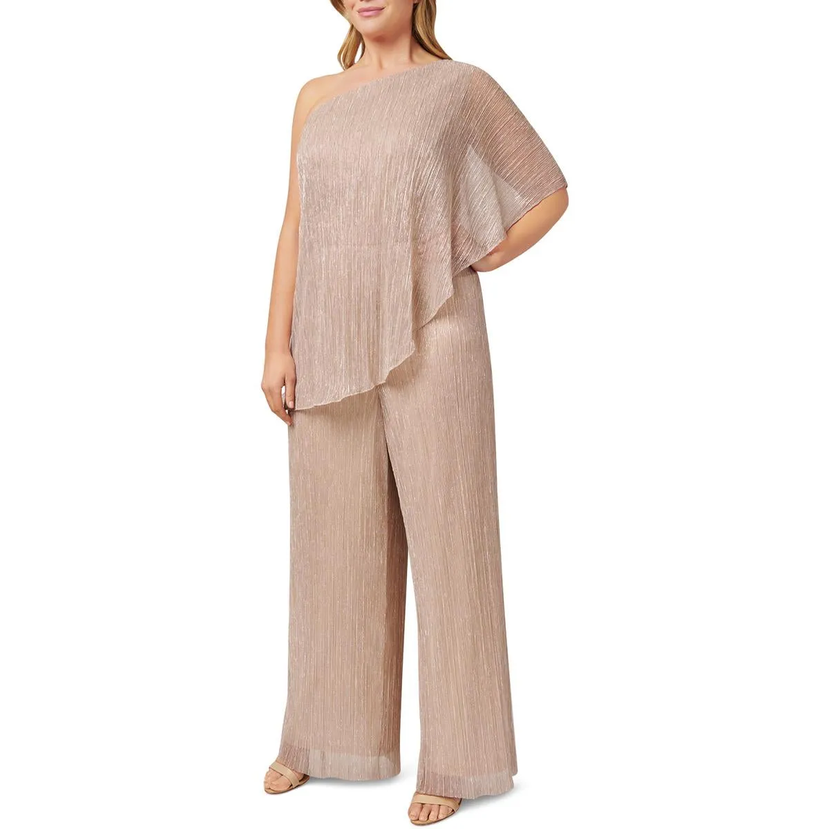 Adrianna Papell Womens Plus Metallic One Shoulder Jumpsuit