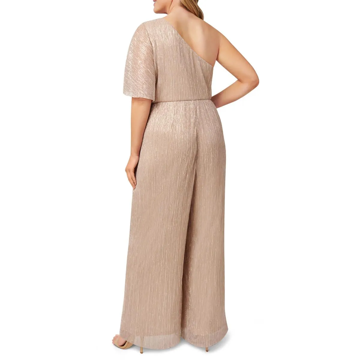 Adrianna Papell Womens Plus Metallic One Shoulder Jumpsuit