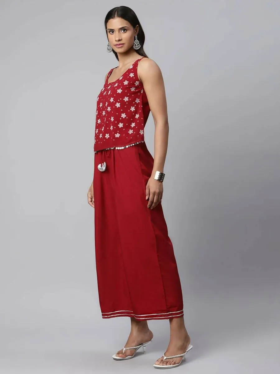 Ahalyaa Womens Maroon Chiffon Printed Jumpsuit