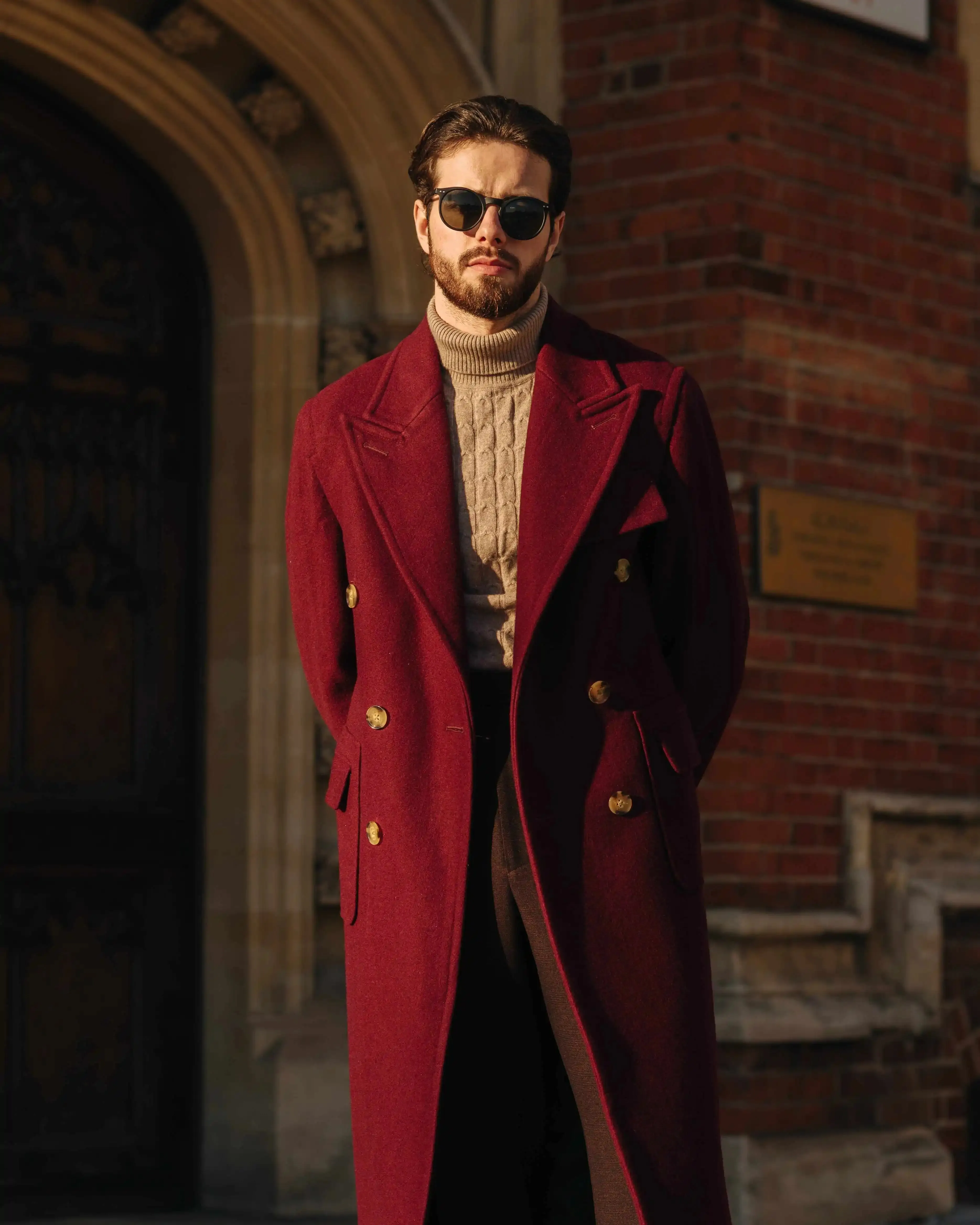 Aidase mens outfits Men's coats Overcoat Fashion Peaked Lapel Solid Color Woolen Double Breasted Business Causal Daily Tailored Abrigos Para Hombre