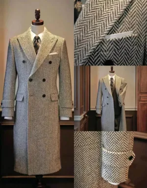Aidase winter outfits men Herringbone Men Overcoat Double Breasted Woolen Winter Long Jacket Smart Casual Winter Fashion England Warm Jacket Custom Made