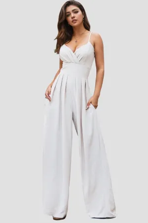 All White Jumpsuit with Spaghetti Straps and Wide Leg