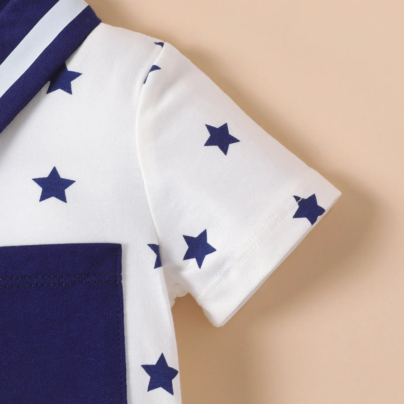 Baby Boy 95% Cotton Allover Star Print Polo Neck Jumpsuit