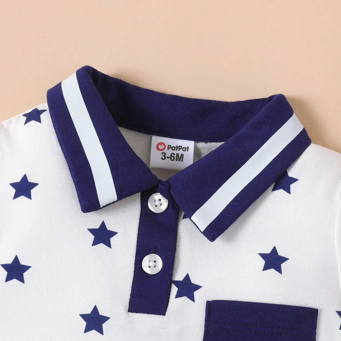 Baby Boy 95% Cotton Allover Star Print Polo Neck Jumpsuit