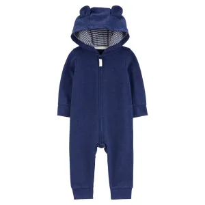 Baby Boys' Bear Hood Zip-Up Thermal Jumpsuit
