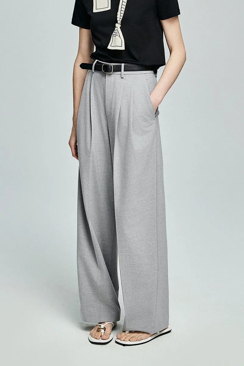 Baggy Pleated Wool-Blend Straight-Leg Dress Pants