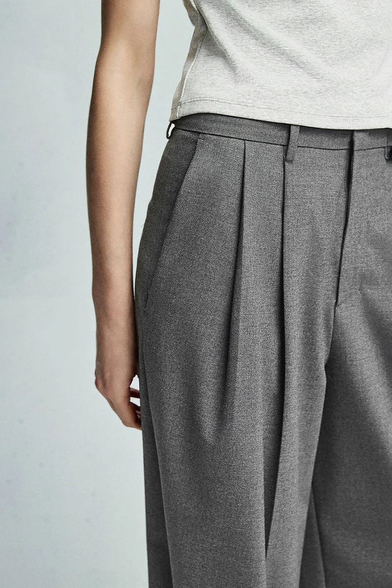 Baggy Pleated Wool-Blend Straight-Leg Dress Pants
