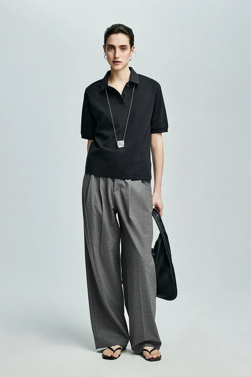 Baggy Pleated Wool-Blend Straight-Leg Dress Pants