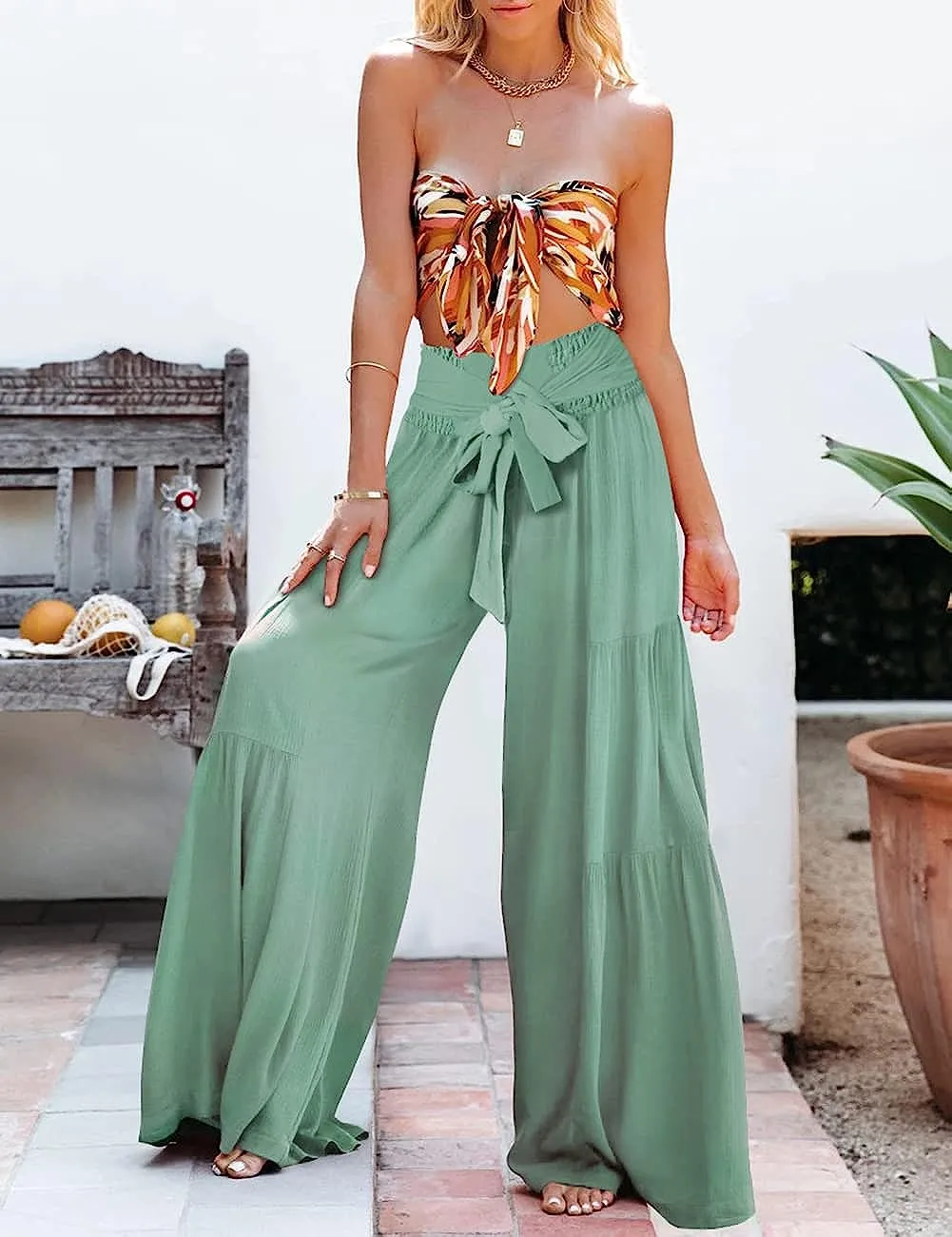 Beautiful Light Blue Bohemian Palazzo Wide Leg Pants