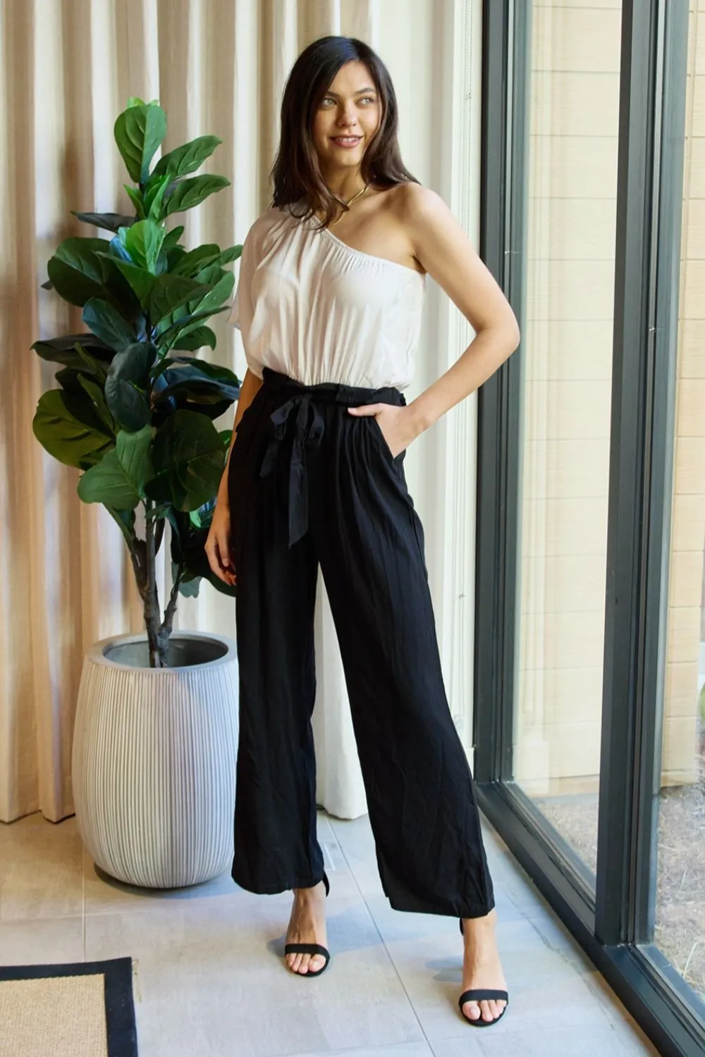 Black and White One-Shoulder Jumpsuit