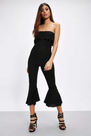 Black Frill Bandeau And Cuff Jumpsuit