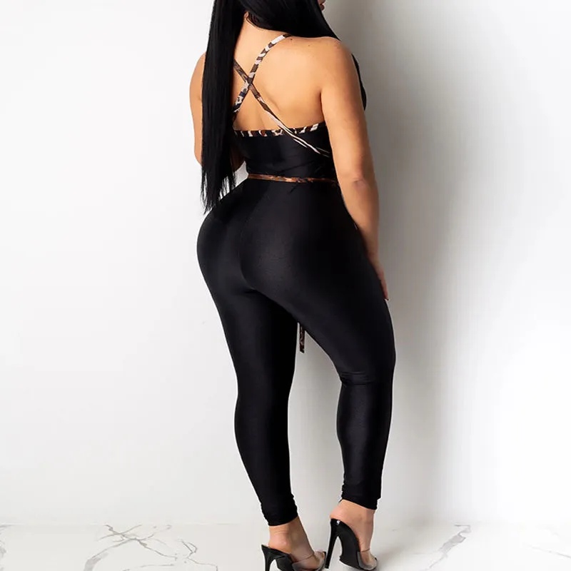 Black Sleeveless Halter Fleabag Bandage Skinny Jumpsuits