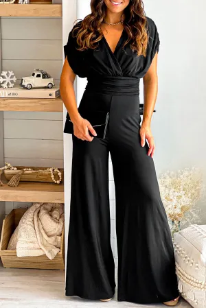 Black V-Neck Dolman Sleeves Jumpsuit