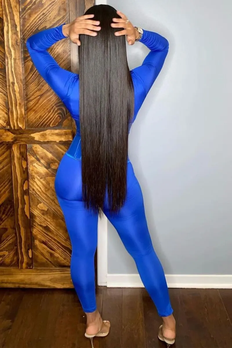 Blue Long Sleeve Corset Jumpsuit