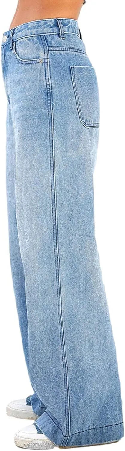 Boyfriend Style Light Blue High Waist Straight Leg Denim Jeans