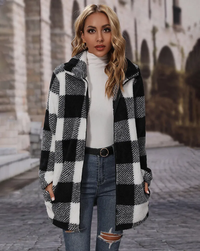 Buffalo Plaid Open Front Flannel Longline Coat