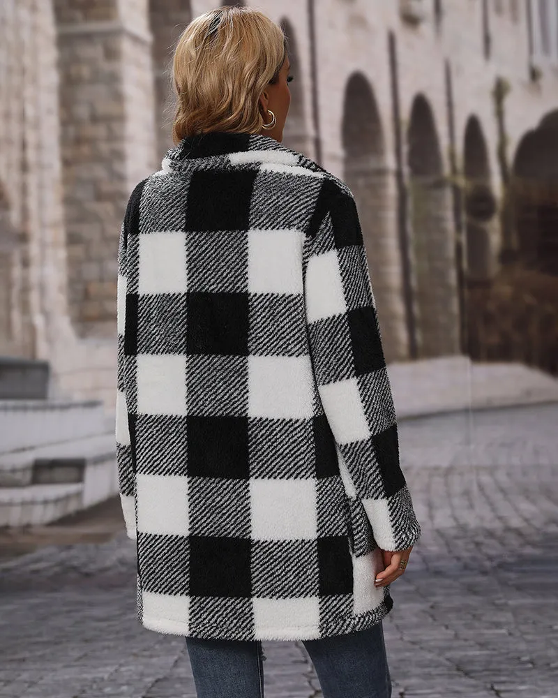 Buffalo Plaid Open Front Flannel Longline Coat