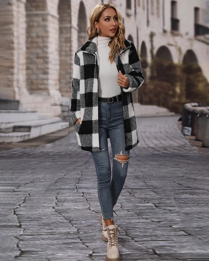 Buffalo Plaid Open Front Flannel Longline Coat
