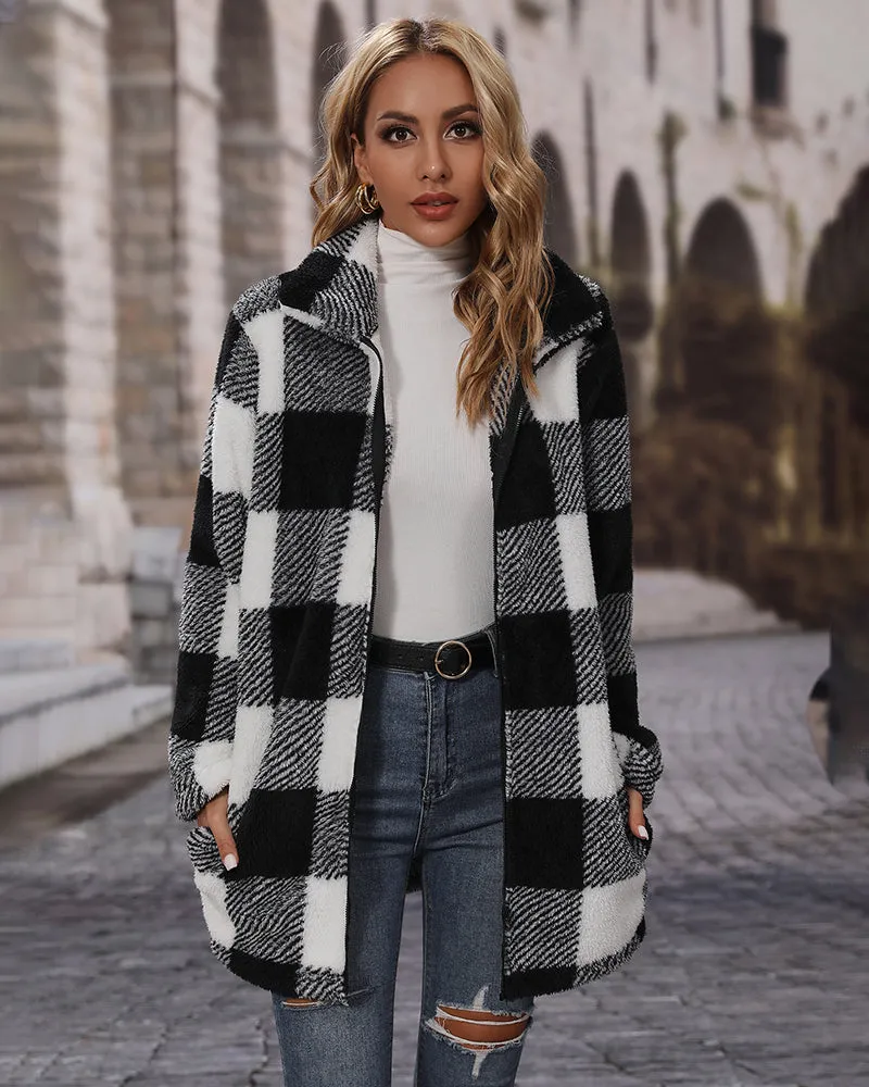 Buffalo Plaid Open Front Flannel Longline Coat