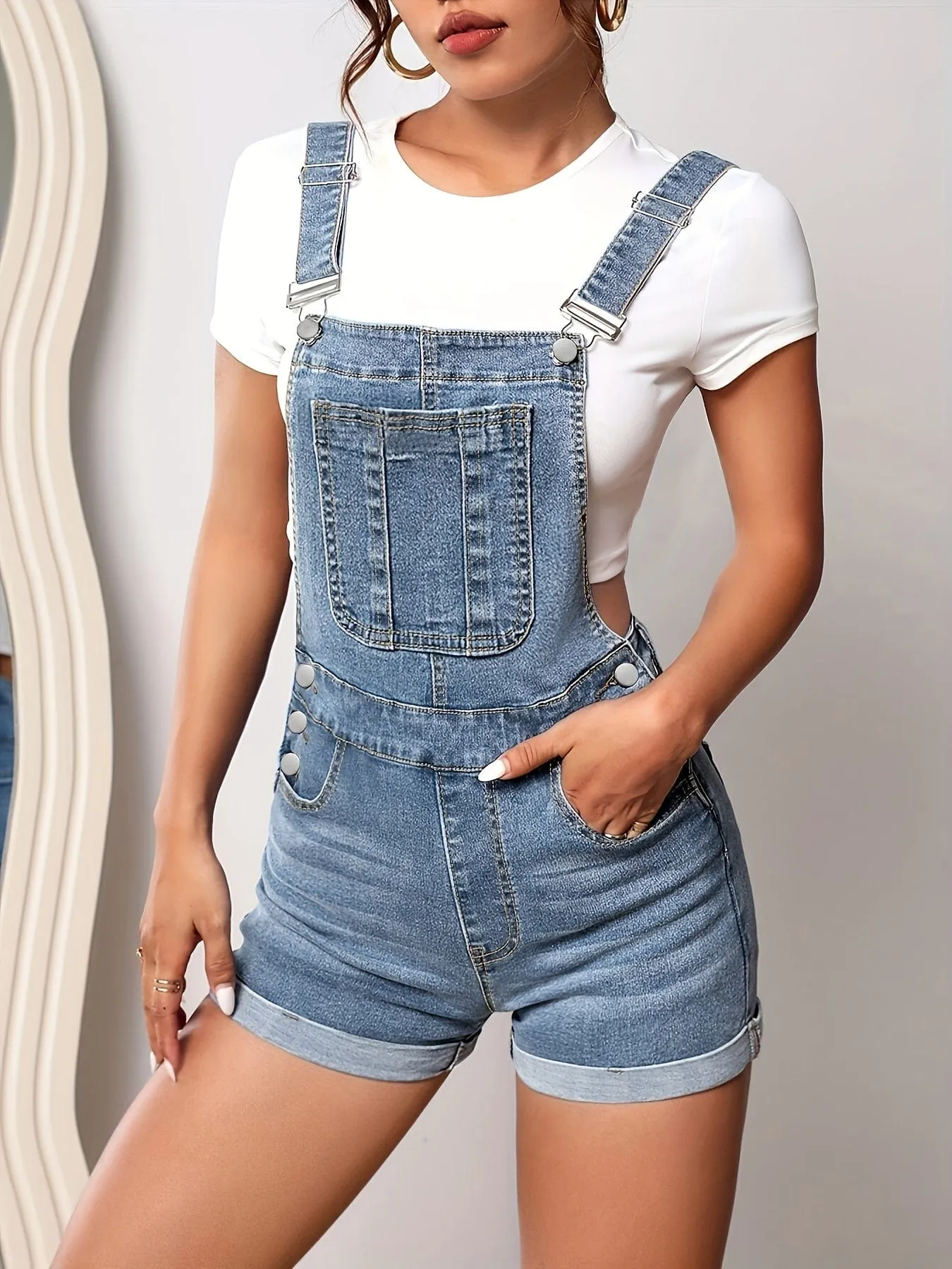 Button-Down Denim Jumpsuit