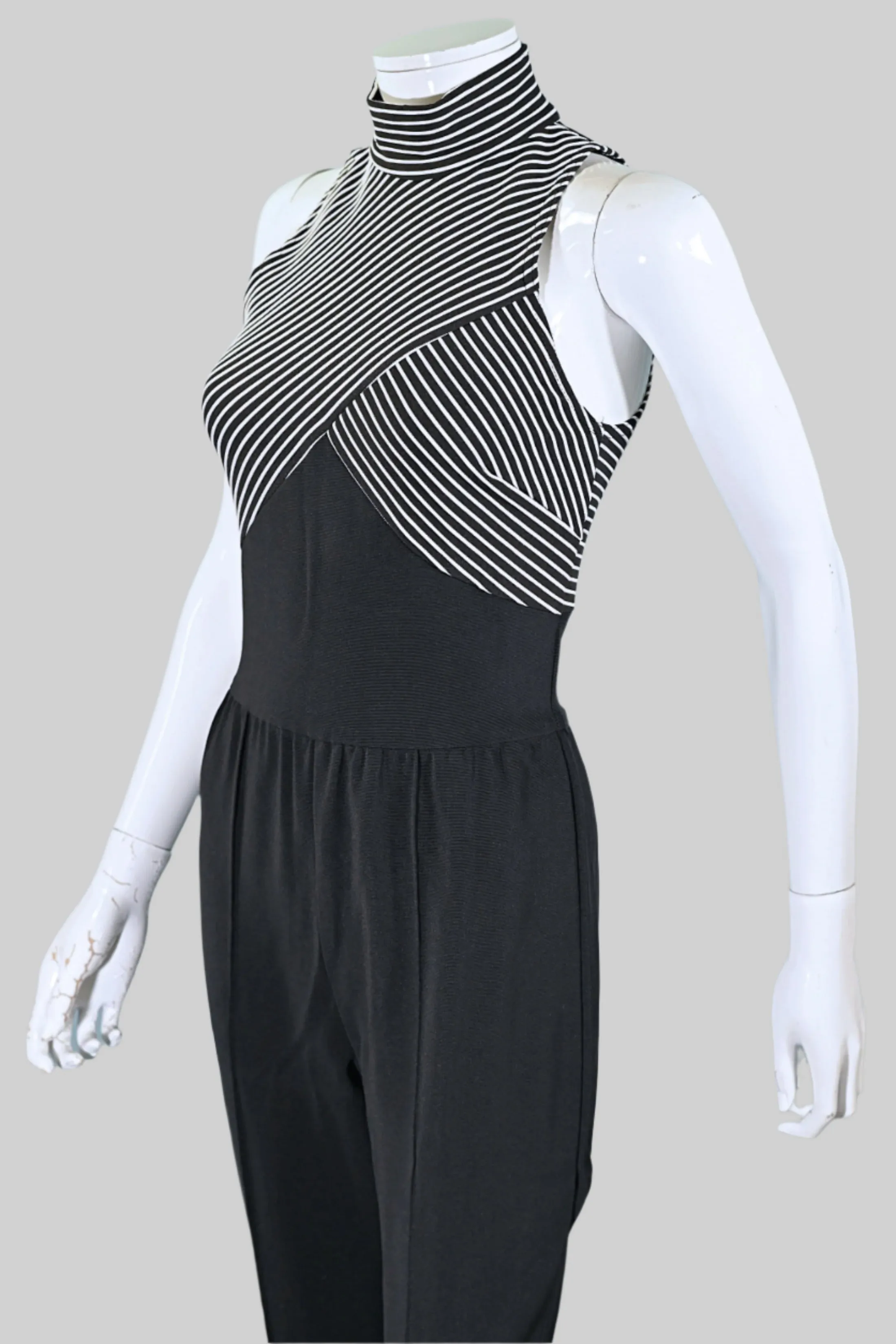 Cache Vintage 90s Black/White Sleeveless Jumpsuit S