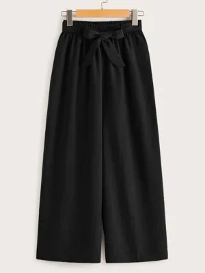 Casual Plain Belted Natural Cropped Women Pants