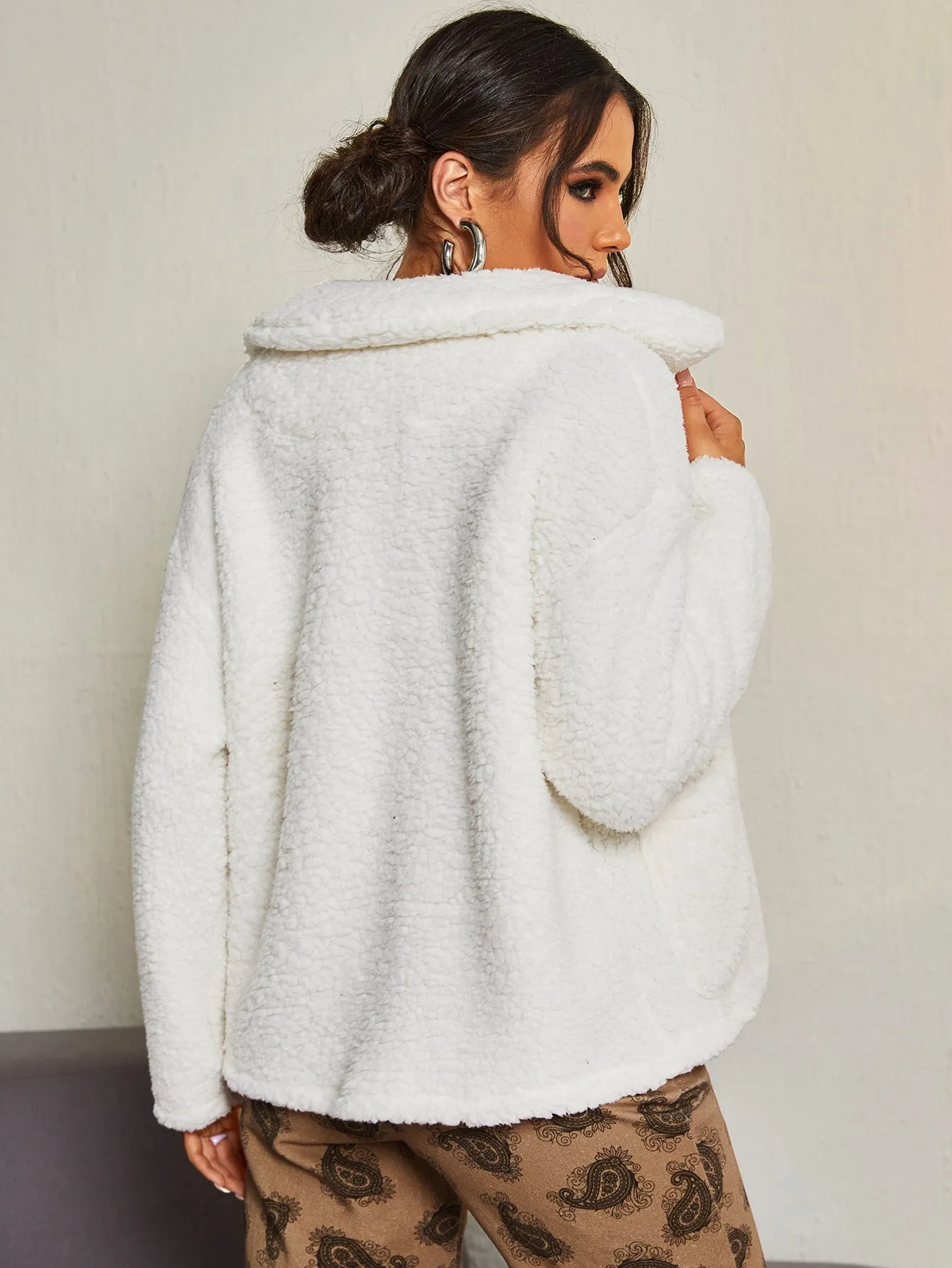 Casual Plain Button Front Long Sleeve Collar Regular Womens Coat