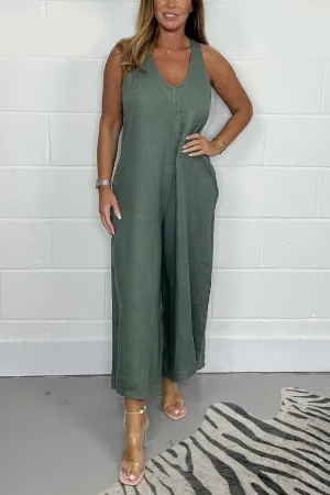 Casual solid color lace-up jumpsuit