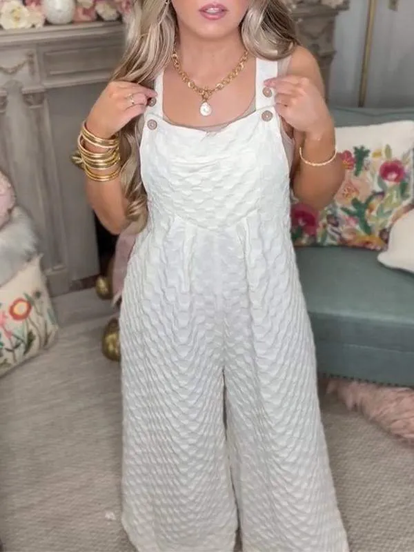 Casual Waffle Suspender Jumpsuit