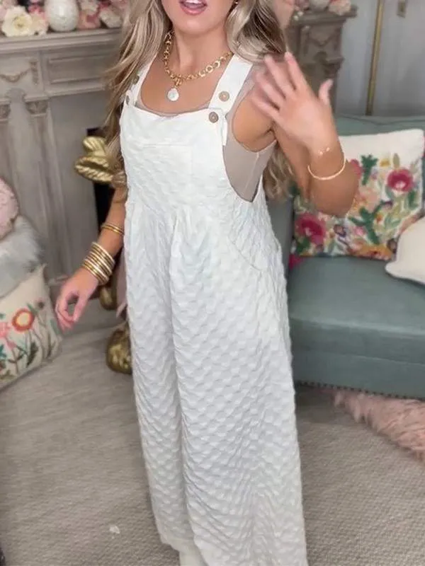 Casual Waffle Suspender Jumpsuit