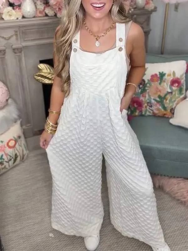 Casual Waffle Suspender Jumpsuit