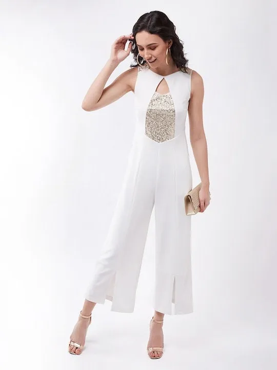 Charming White Solid Bling and Sparkly Jumpsuit For Women
