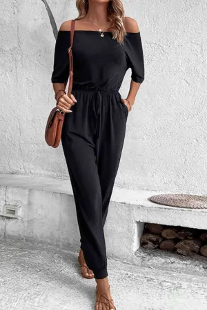 Chasing Midnight Off The Shoulder Jumpsuit