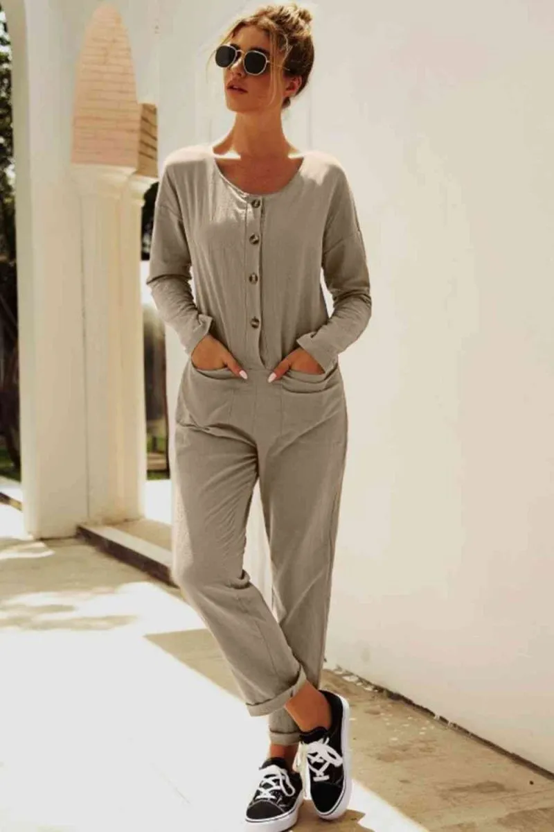 Chic Comfort Buttoned Jumpsuit with Pockets