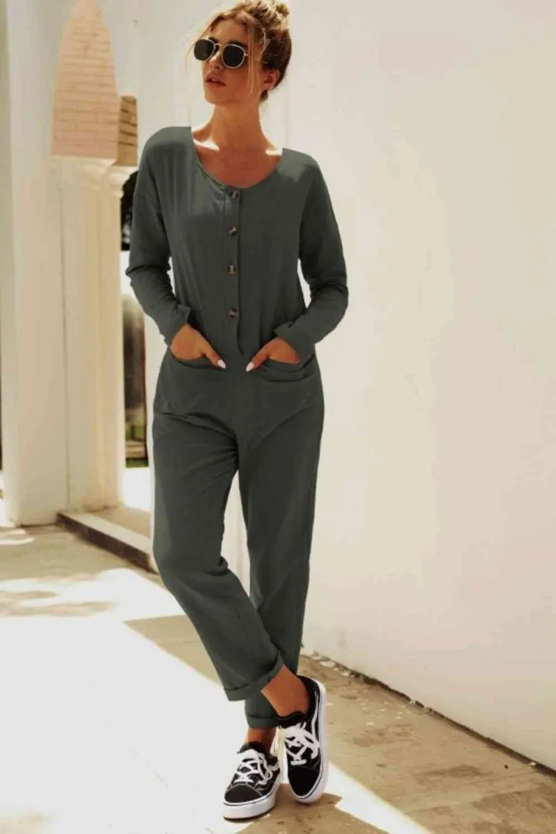 Chic Comfort Buttoned Jumpsuit with Pockets