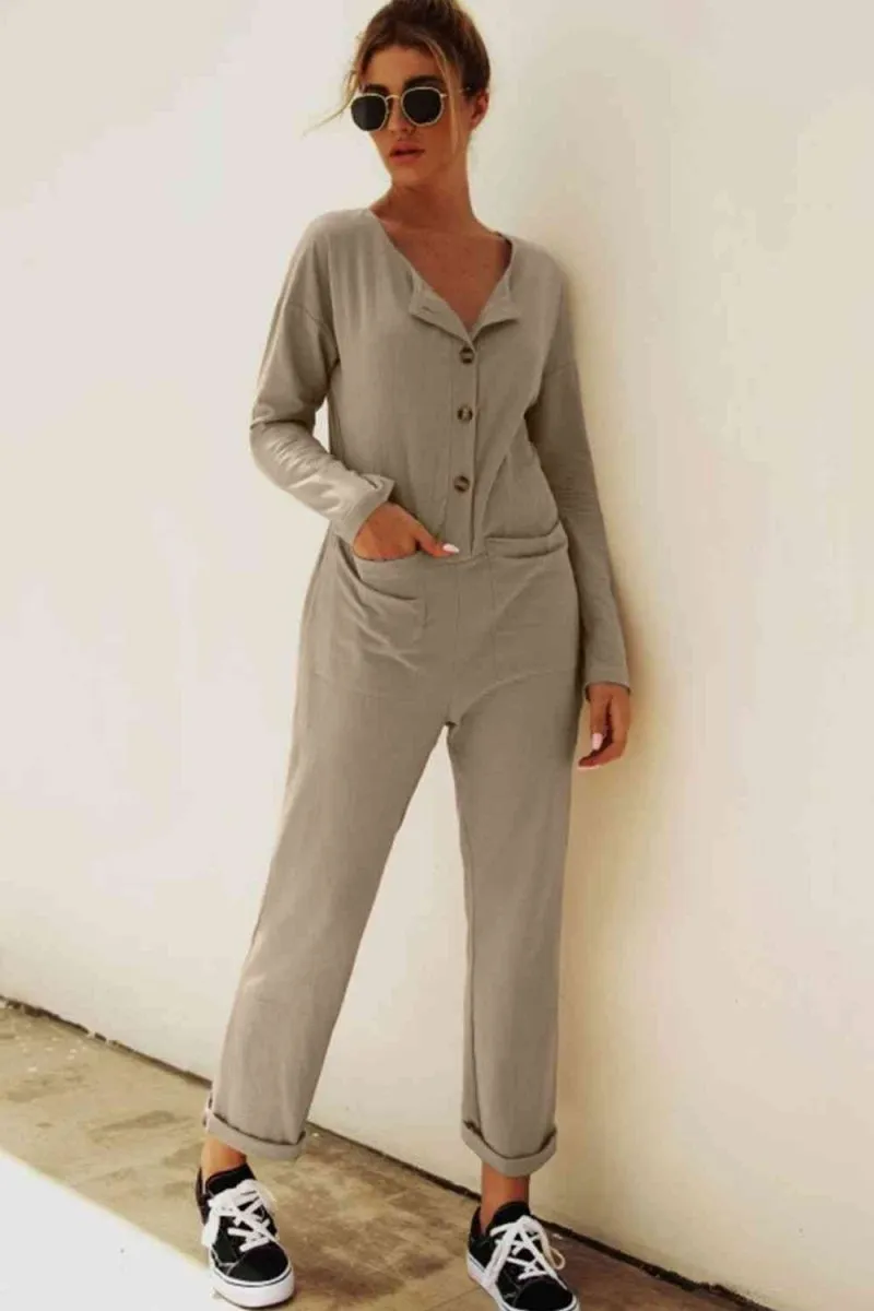Chic Comfort Buttoned Jumpsuit with Pockets