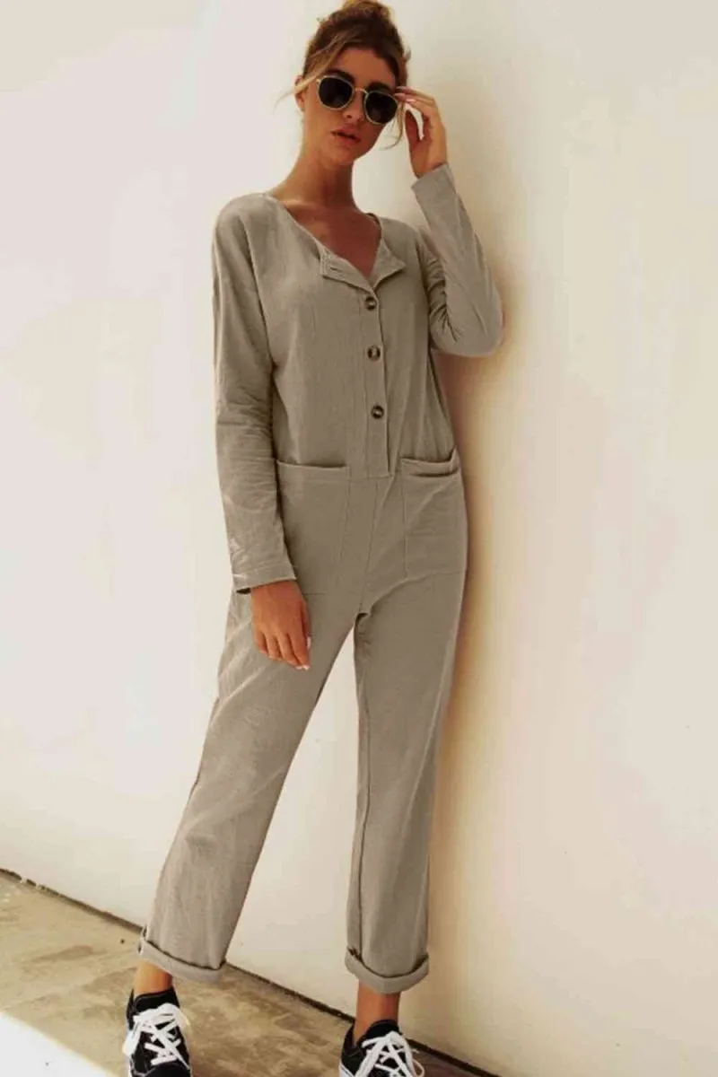 Chic Comfort Buttoned Jumpsuit with Pockets