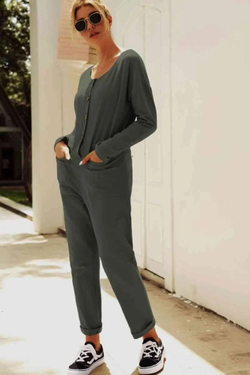 Chic Comfort Buttoned Jumpsuit with Pockets