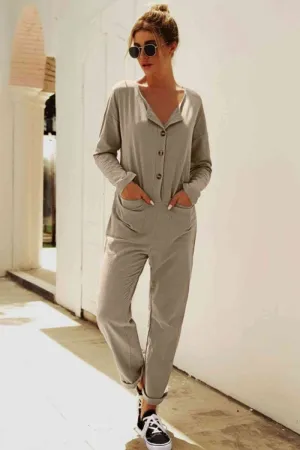 Chic Comfort Buttoned Jumpsuit with Pockets